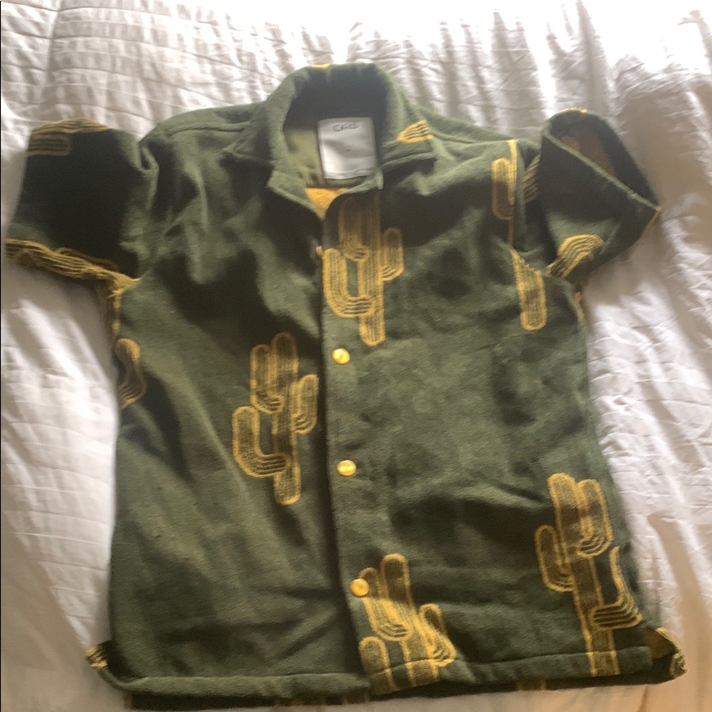 OAS Green and Yellow Cactus Print Casual Button Down Shirt